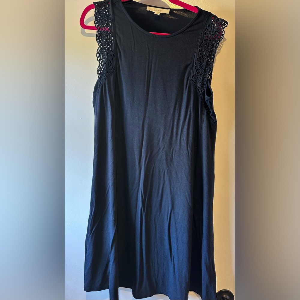 Loft Brand Blue Sleeveless Dress with Eyelet Lace Detail